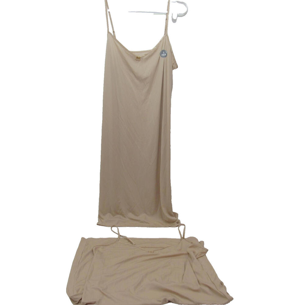 Marks & Spencer Full Slip Dress Womens 14 Beige Adjustable Strap l 2 Pack Set